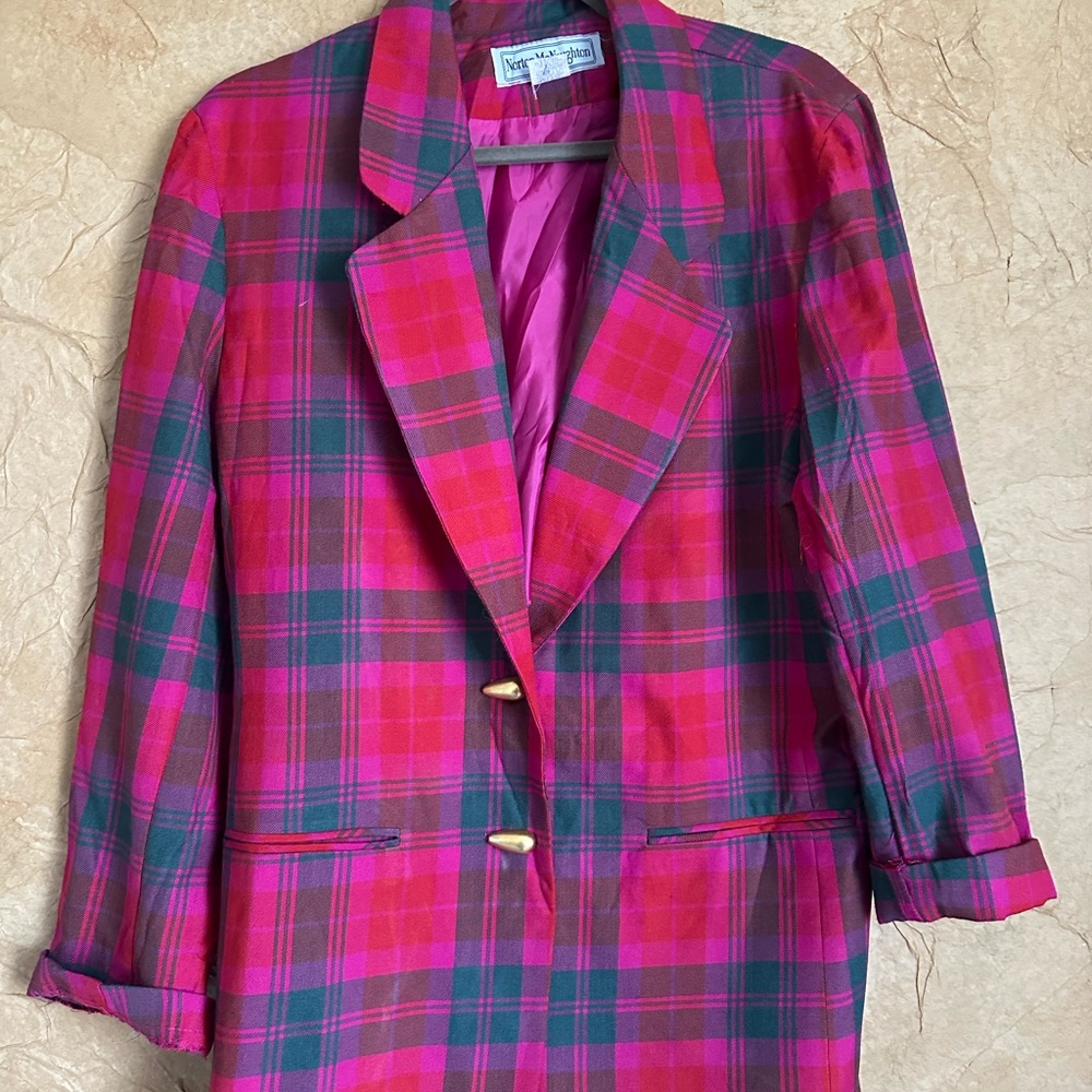Norton McNaughton Pink and Green Plaid Jacket